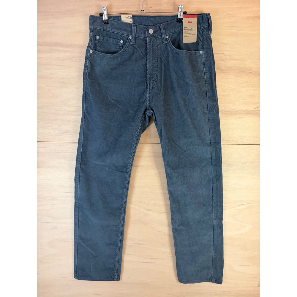 NWT Levis 505 Regular Fit Corduroy Pants Gray Slate Stretch 34x32 NEW
